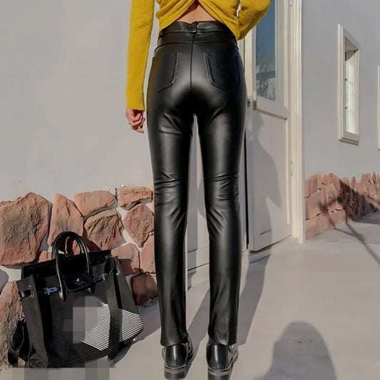 Genuine Leather Pants Slim Spring