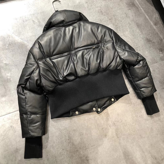 Genuine Leather Down Crop Bomber