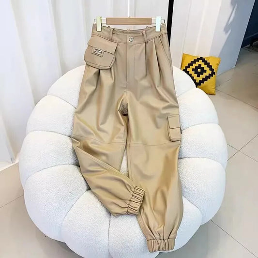 Genuine Leather Cargo Pants