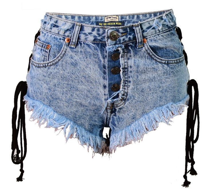 Snowflake High waist Side Tie up Denim Shorts