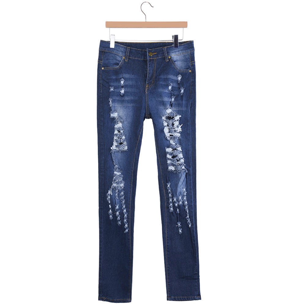 High Waist Slim Washed Ripped Hole Gradient Jeans