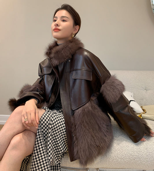 Retro Genuine Leather & Fur Oversized Coats