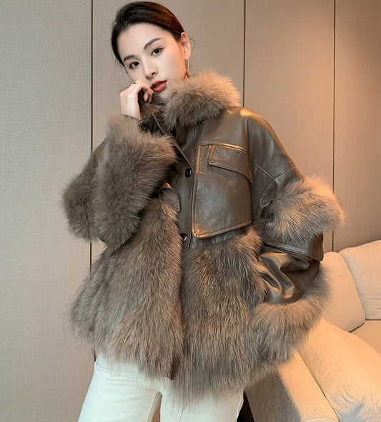 Retro Genuine Leather & Fur Oversized Coats