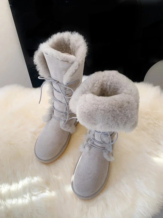 Genuine Leather Natural Fur Snow Boots