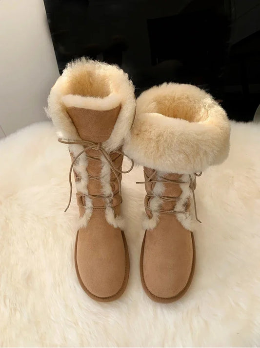 Genuine Leather Natural Fur Snow Boots