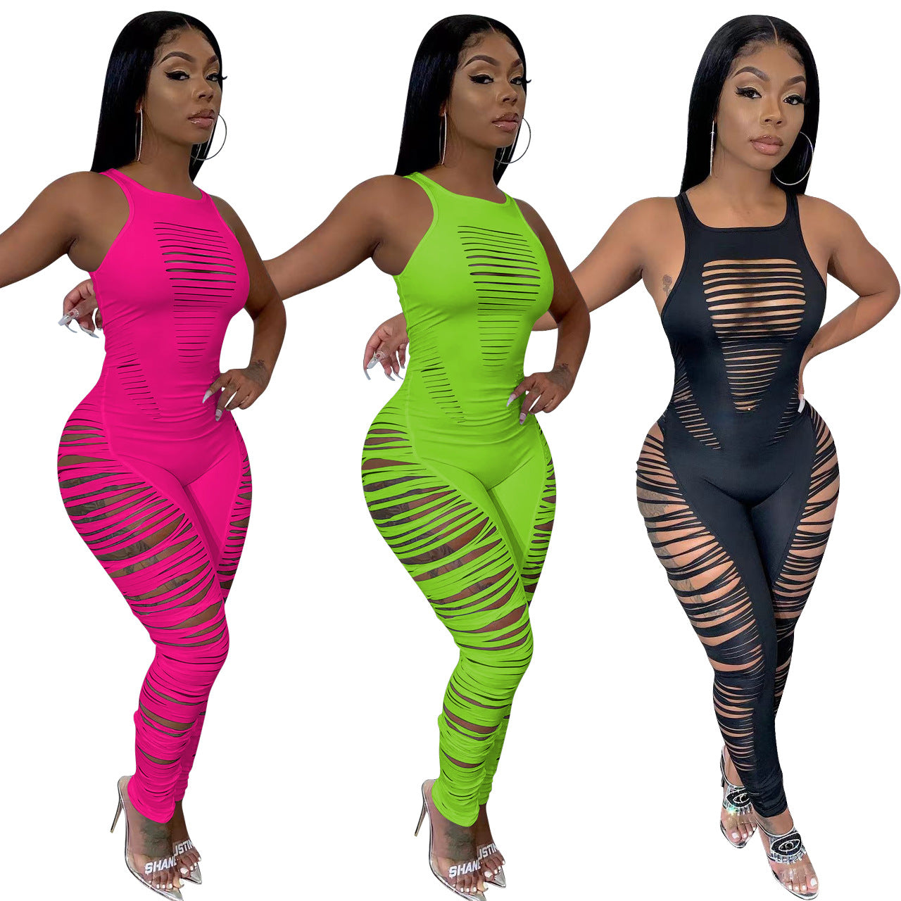 Sliced Sleeveless Jumpsuits