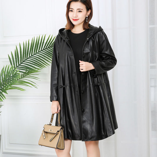 Genuine Leather Long Loose Hooded Jackets