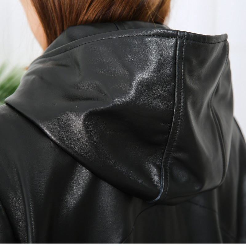 Genuine Leather Long Loose Hooded Jackets