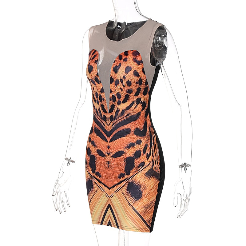 Tiger Sleeveless Mesh Mini Dress
