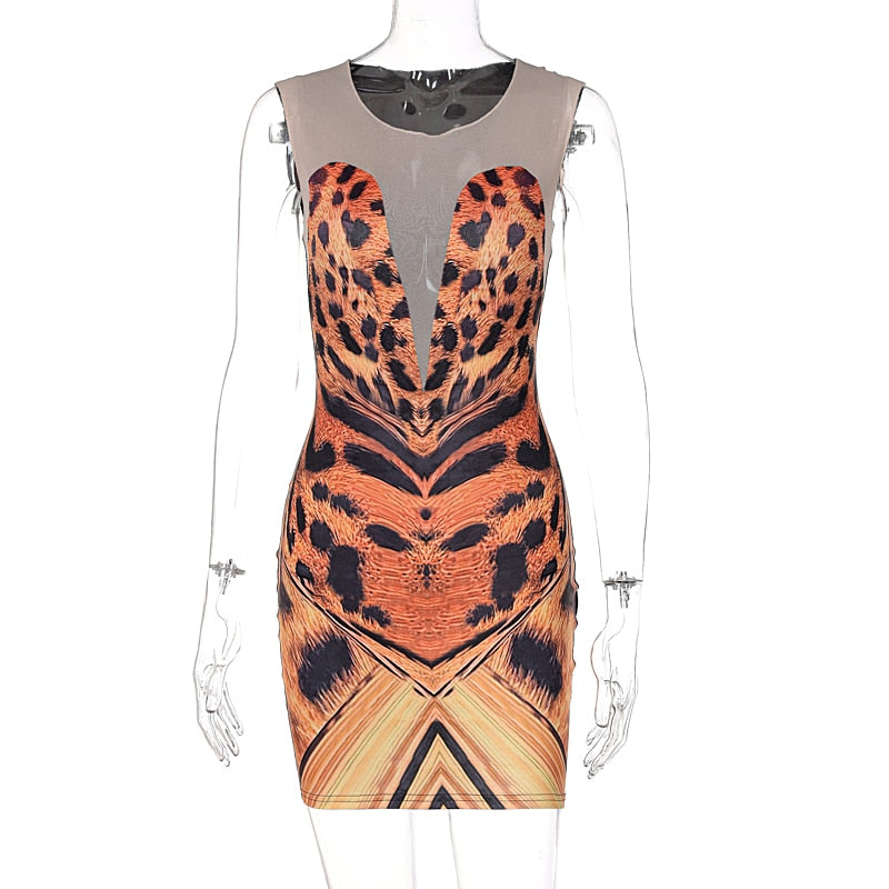 Tiger Sleeveless Mesh Mini Dress