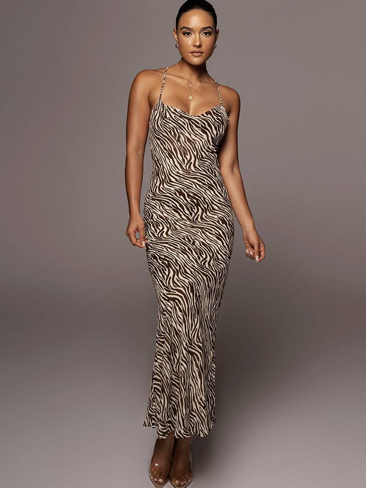 Zebra Print Sleeveless Maxi Dresses