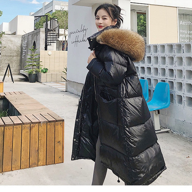 Real Fur Duck Down Loose Puffer Overcoats