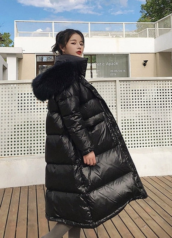 Real Fur Duck Down Loose Puffer Overcoats