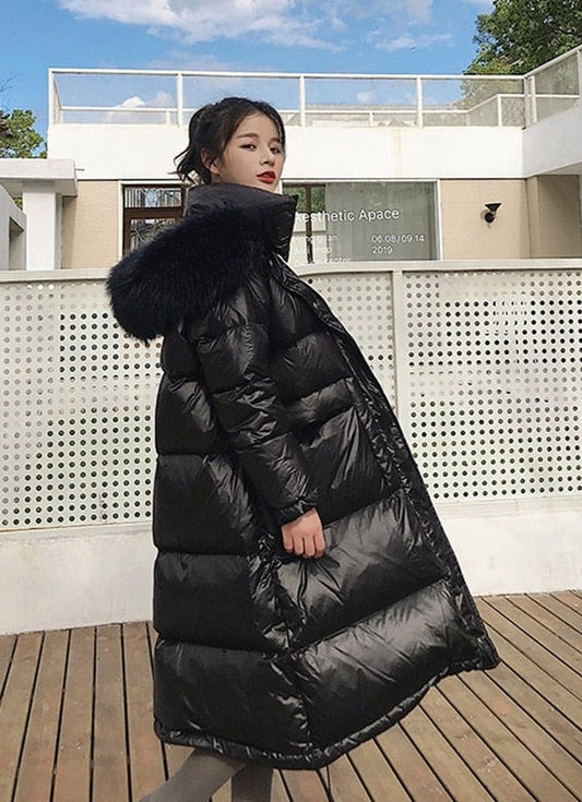Real Fur Duck Down Loose Puffer Overcoats