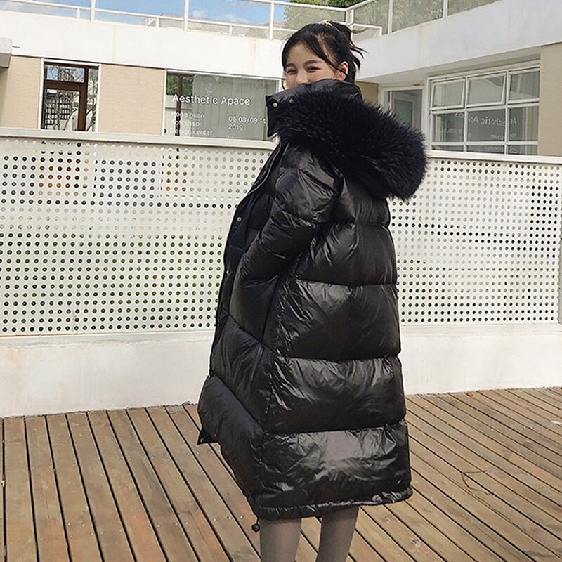 Real Fur Duck Down Loose Puffer Overcoats