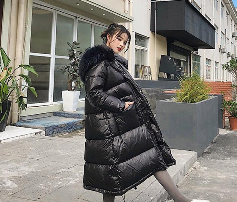 Real Fur Duck Down Loose Puffer Overcoats