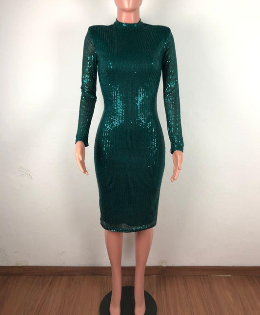 Sequin Long Sleeve Elastic Bodycon Dresses