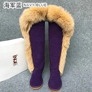 Genuine Leather Natural Side Fur Long Boots