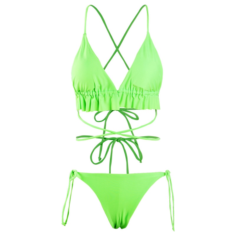 Ruffles String Cross Tie Micro Bikinis