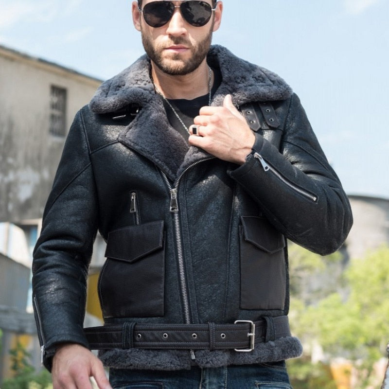 Genuine Leather Moto Real Fur Sherling Lining Coat
