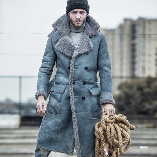 Genuine Leather Natural Sherling Fur Lining Overcoats