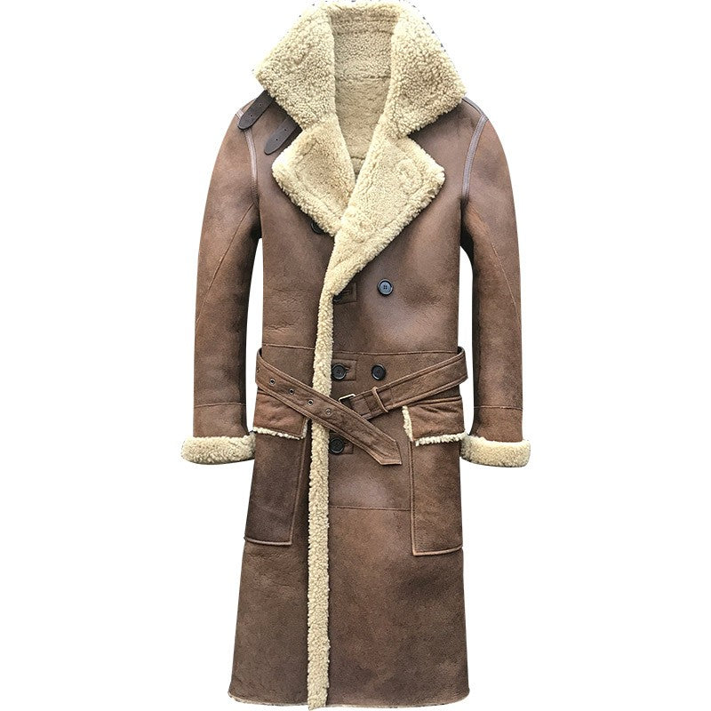 Genuine Leather Natural Sherling Fur Lining Overcoats