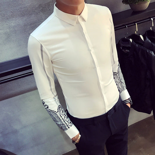 Tuxedo Long Sleeve Dress Shirts Black/White