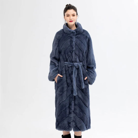 Stand Collar Full Pelt Real Mink Fur Coats Long