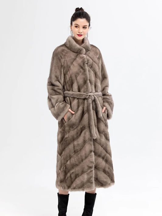 Stand Collar Full Pelt Real Mink Fur Coats Long