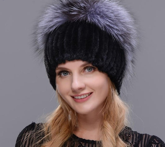 Genuine Mink & Fox Fur Beanies