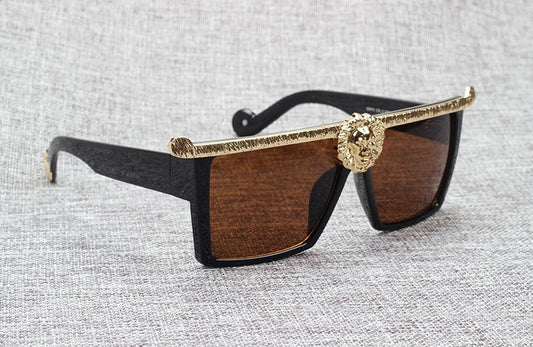 Gold Lion Head Square Frame Sunglasses