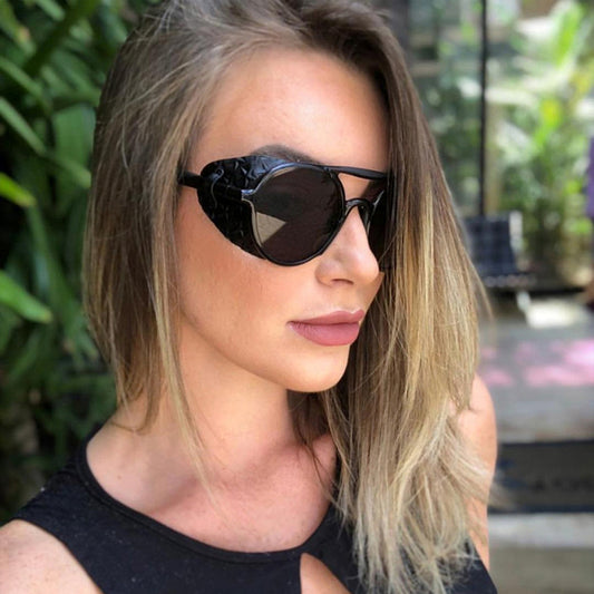 Round Leather Side Shield Sunglasses