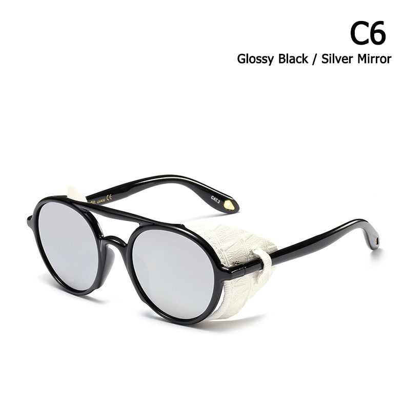 Round Leather Side Shield Sunglasses