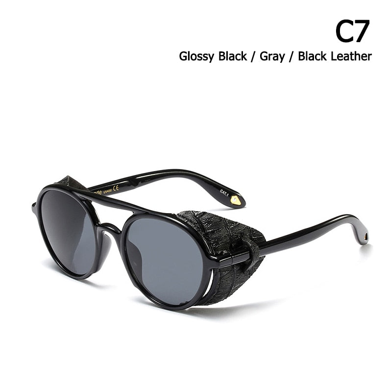 JackJad 2019 Cool Fashion SteamPunk Style Round Sunglasses Leather Side Shield Brand Design Sun Glasses Oculos f5bce7e2 b71d 4ded a94c