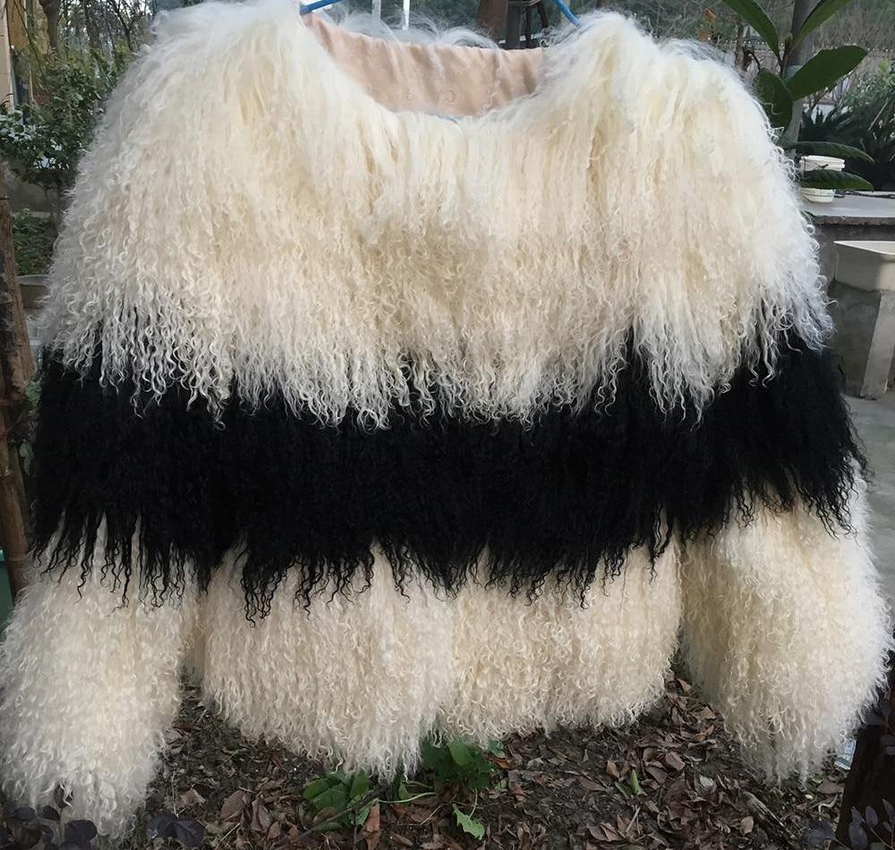 Black Stripe Real Mongolian Sheep Fur Coats