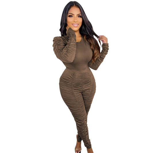 Ruched Long Sleeve Jumpsuits