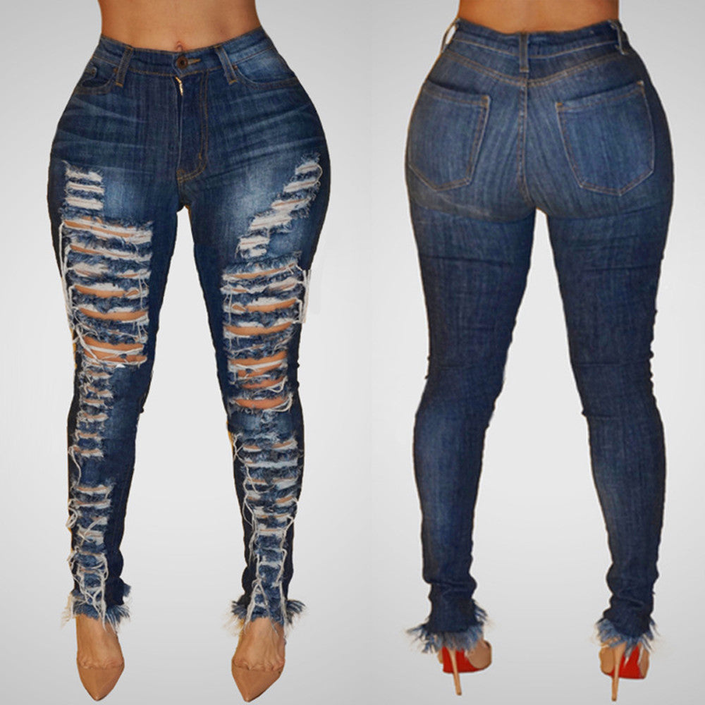 High Waisted Skinny Full Length Rips Jeans