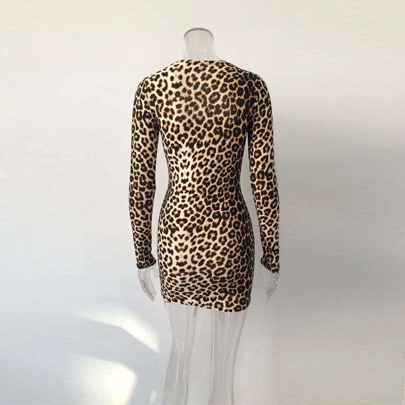Leopard Print Hollow Bodycon Dress