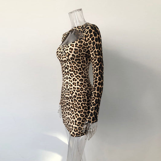 Leopard Print Hollow Bodycon Dress