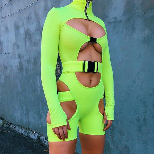 Long Sleeve High Neck Buckle Rompers