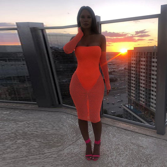 Off Shoulder Knee Length Mesh Dresses