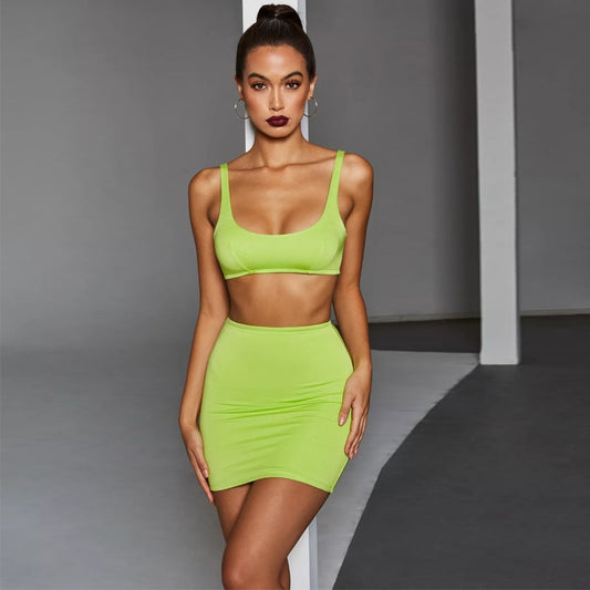Tank Crop Top and Mini Skirts Sets