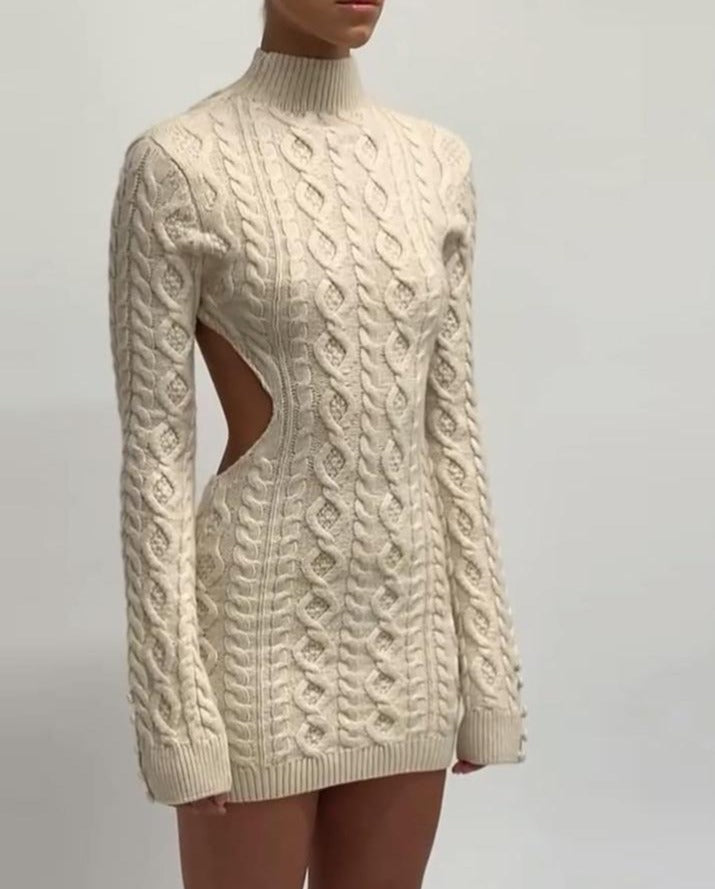 Turtleneck Long Sleeve Sweater Mini Dresses