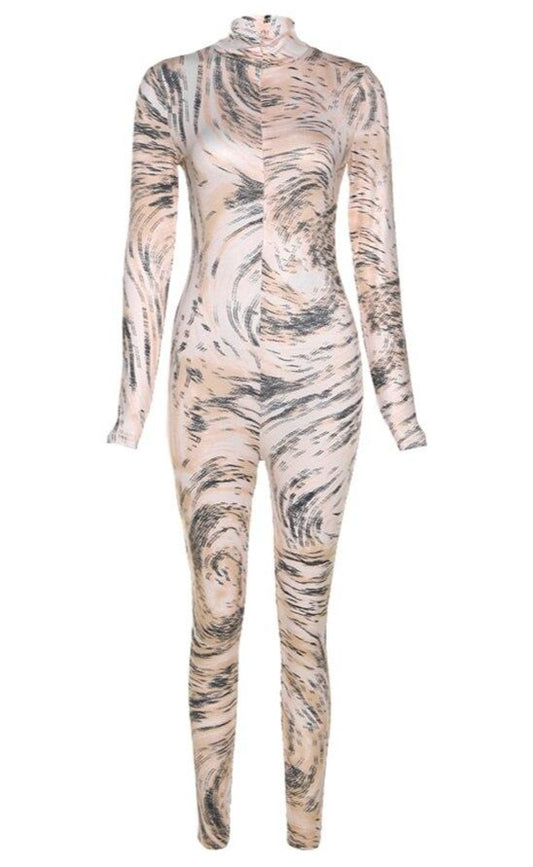 Printed Long Sleeve Stretchy Jumpsuits