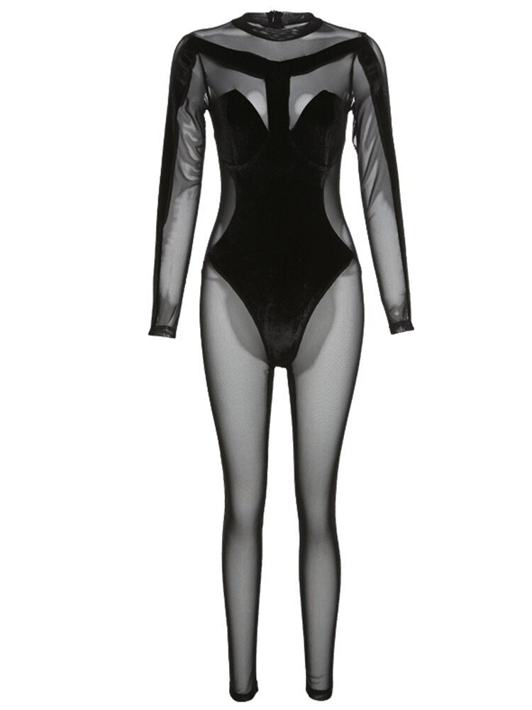 Black Velvet Full Mesh Jumpsuit