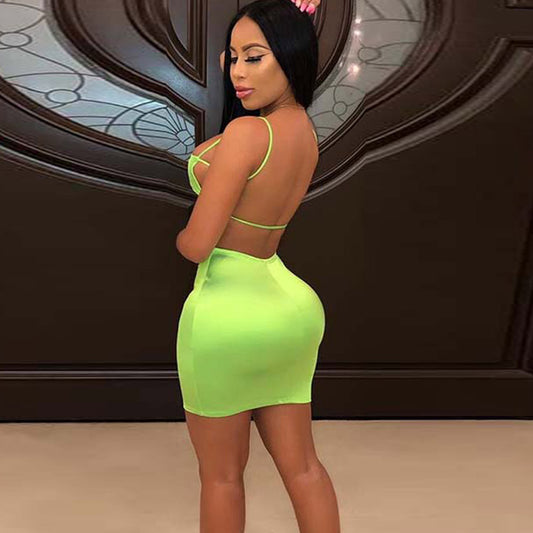 Neon Strap Backless Bodycon Mini Dresses