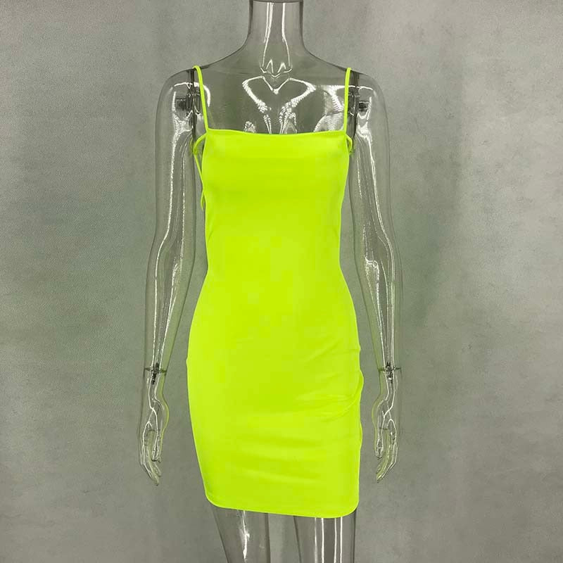 Neon Strap Backless Bodycon Mini Dresses