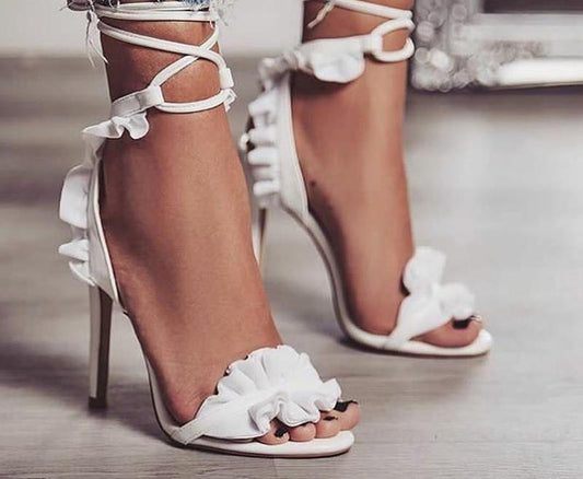 Cross Bandage Ruffle Lace-Up High Heel Sandals