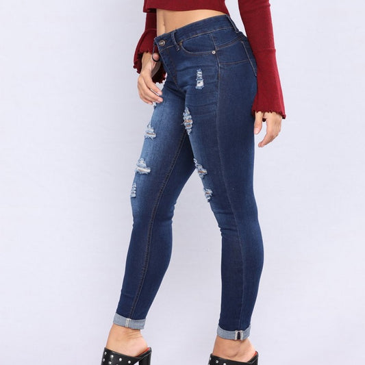 High Waist Ripped Skinny Pencil Jeans