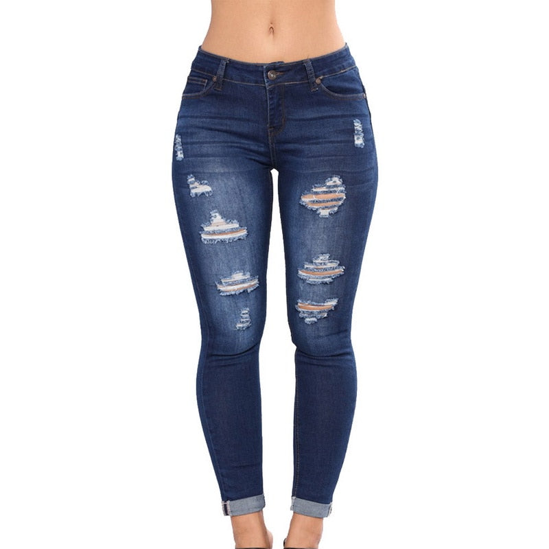 High Waist Ripped Skinny Pencil Jeans